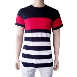 Galaxy Red,Black & White Color Block Stripe Tshirt